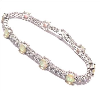18.00ctw Opal & Diamonique Diamond Tennise Bracelet