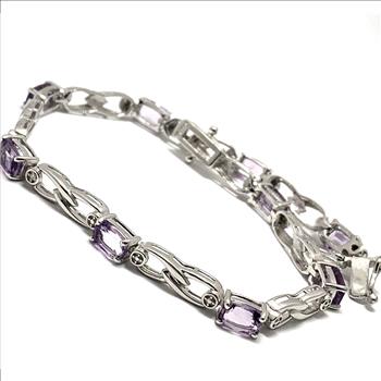 18k  Gold & .925 Sterling Silver  0.02ctw Genuine Diamond & 8.25ctw Genuine Amethyst  Tennis  Bracelet