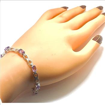 18k  Gold & .925 Sterling Silver  0.02ctw Genuine Diamond & 8.25ctw Genuine Amethyst  Tennis  Bracelet