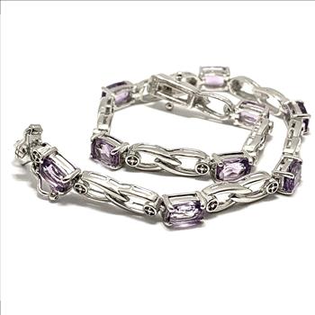 18k  Gold & .925 Sterling Silver  0.02ctw Genuine Diamond & 8.25ctw Genuine Amethyst  Tennis  Bracelet