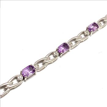 18k  Gold & .925 Sterling Silver  0.02ctw Genuine Diamond & 8.25ctw Genuine Amethyst  Tennis  Bracelet