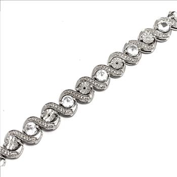 18k  Gold & .925 Sterling Silver  0.05ctw Genuine Diamond & 3.255ctw Genuine White Topaz Tennis  Bracelet