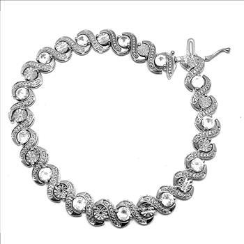 18k  Gold & .925 Sterling Silver  0.05ctw Genuine Diamond & 3.255ctw Genuine White Topaz Tennis  Bracelet