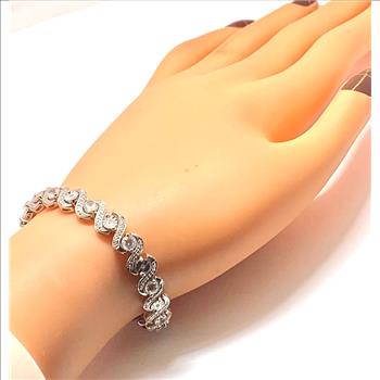18k  Gold & .925 Sterling Silver  0.05ctw Genuine Diamond & 3.255ctw Genuine White Topaz Tennis  Bracelet