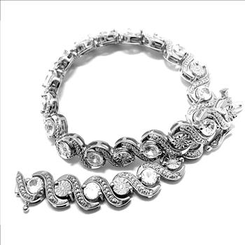 18k  Gold & .925 Sterling Silver  0.05ctw Genuine Diamond & 3.255ctw Genuine White Topaz Tennis  Bracelet