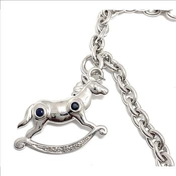 18k Gold & .925 Sterling Silver 0.05ctw Genuine Diamonds & 0.50ctw Genuine Sapphire Large Charm  Bracelet