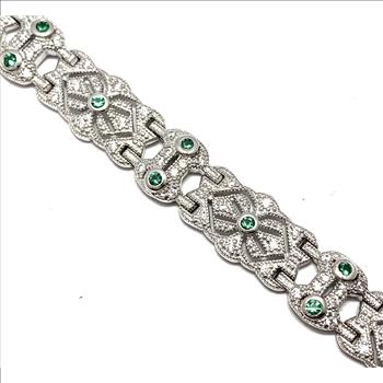 18k Gold & .925 Sterling Silver 1.00ctw Diamonique Diamond & Emerald Filigree Tennis Bracelet