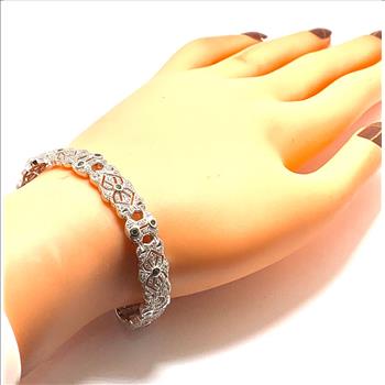18k Gold & .925 Sterling Silver 1.00ctw Diamonique Diamond & Emerald Filigree Tennis Bracelet