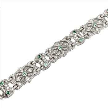 18k Gold & .925 Sterling Silver 1.00ctw Diamonique Diamond & Emerald Filigree Tennis Bracelet