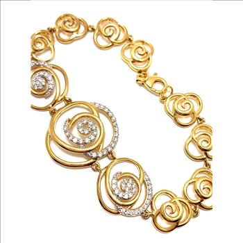 18k Gold & .925 Sterling Silver 1.75ctw  Diamonique Diamond Fancy Designer Inspired Large   Bracelet