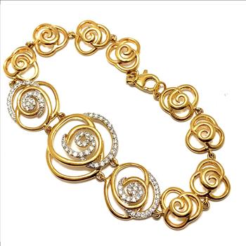18k Gold & .925 Sterling Silver 1.75ctw  Diamonique Diamond Fancy Designer Inspired Large   Bracelet