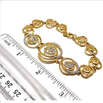 18k Gold & .925 Sterling Silver 1.75ctw  Diamonique Diamond Fancy Designer Inspired Large   Bracelet