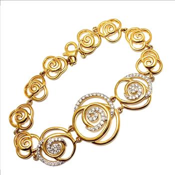 18k Gold & .925 Sterling Silver 1.75ctw  Diamonique Diamond Fancy Designer Inspired Large   Bracelet