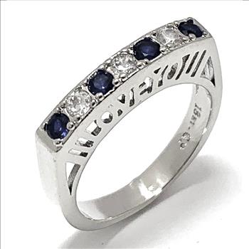 18k Gold Overlay 0.75ctw Sapphire & Diamonique Diamond “Love You” Ring