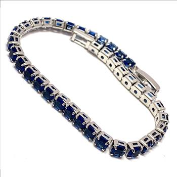 18K Gold Overlay 10.00ctw Blue Sapphire Tennis Bracelet