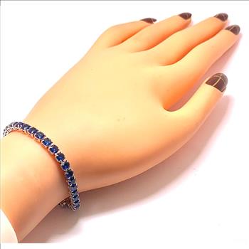 18K Gold Overlay 10.00ctw Blue Sapphire Tennis Bracelet