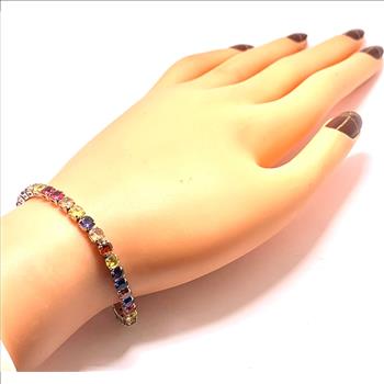 18K Gold Overlay 10.00ctw Multicolor Stones Tennis Bracelet