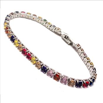 18K Gold Overlay 10.00ctw Multicolor Stones Tennis Bracelet