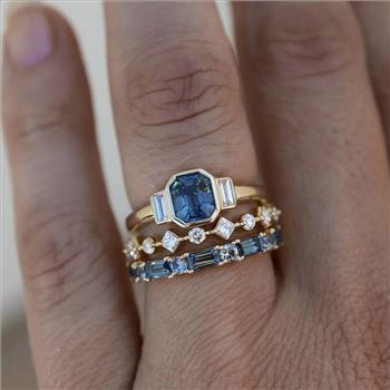 18k Gold Overlay 3.00ctw Sapphire, Blue Topaz & Diamonique Diamond Set of 3 Rings