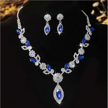 18k Gold Overlay 35.00ctw Sapphire & Diamonique Diamond Necklace & Earrings Set