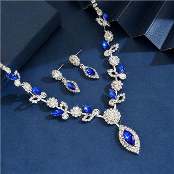 18k Gold Overlay 35.00ctw Sapphire & Diamonique Diamond Necklace & Earrings Set