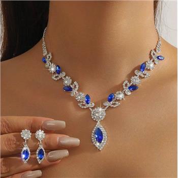 18k Gold Overlay 35.00ctw Sapphire & Diamonique Diamond Necklace & Earrings Set