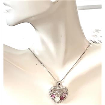 18k Gold Overlay 4.50ctw Multicolor Stones & Diamonique Diamond Heart LOVE Necklace