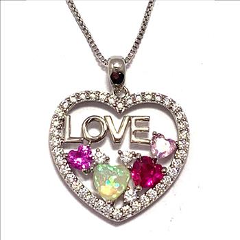 18k Gold Overlay 4.50ctw Multicolor Stones & Diamonique Diamond Heart LOVE Necklace