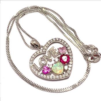 18k Gold Overlay 4.50ctw Multicolor Stones & Diamonique Diamond Heart LOVE Necklace