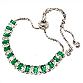 18K Gold Overlay 5.00ctw Diamonique Diamond & Emerald Adjustable Tennis Bracelet