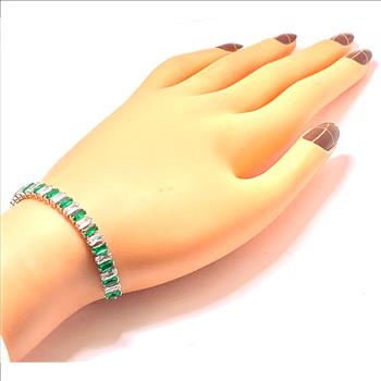 18K Gold Overlay 5.00ctw Diamonique Diamond & Emerald Adjustable Tennis Bracelet