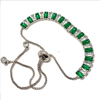 18K Gold Overlay 5.00ctw Diamonique Diamond & Emerald Adjustable Tennis Bracelet