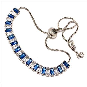 18K Gold Overlay 5.00ctw Diamonique Diamond & Sapphire Adjustable Tennis Bracelet