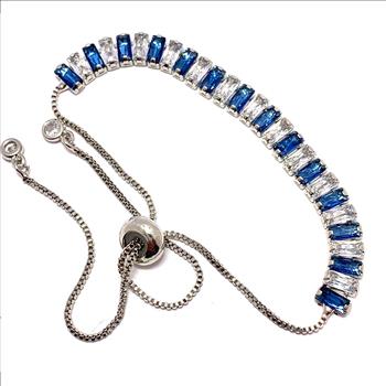 18K Gold Overlay 5.00ctw Diamonique Diamond & Sapphire Adjustable Tennis Bracelet