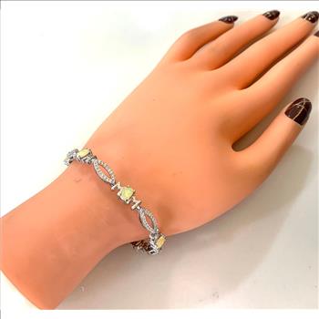 18k Gold Overlay 5.75ctw Opal & Diamonique Diamond Tennis Bracelet