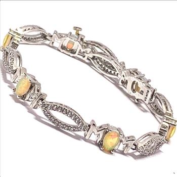 18k Gold Overlay 5.75ctw Opal & Diamonique Diamond Tennis Bracelet