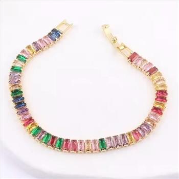 18k Gold Overlay 7.00ctw Multicolor Stones Tennis Bracelet