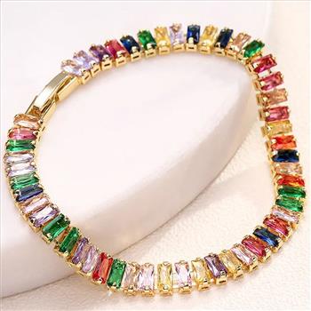 18k Gold Overlay 7.00ctw Multicolor Stones Tennis Bracelet