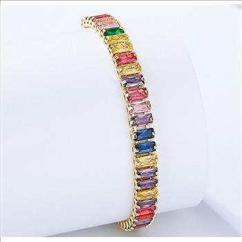 18k Gold Overlay 7.00ctw Multicolor Stones Tennis Bracelet