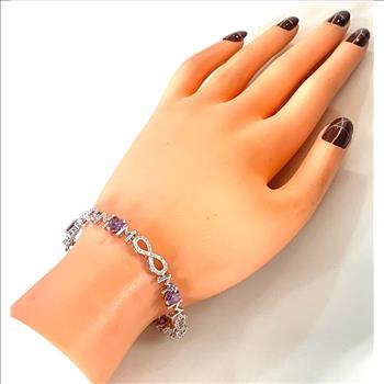 18k Gold Overlay 8.00ctw Amethyst & Diamonique Diamond  Tennis Bracelet