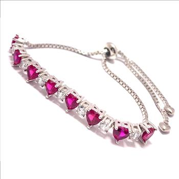 18k Gold Overlay 8.00ctw Ruby & Diamonique Diamond Adjustable Tennis Bracelet