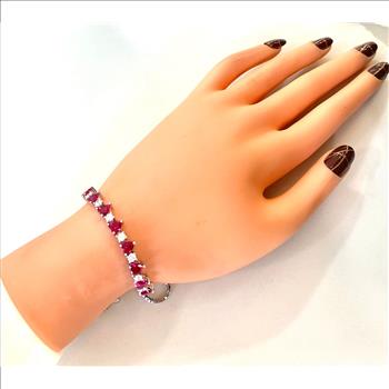 18k Gold Overlay 8.00ctw Ruby & Diamonique Diamond Adjustable Tennis Bracelet