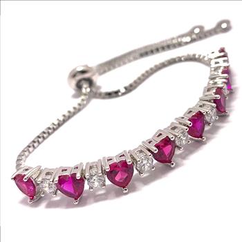 18k Gold Overlay 8.00ctw Ruby & Diamonique Diamond Adjustable Tennis Bracelet