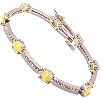 18k Gold Overlay 9.00ctw Opal & Diamonique Diamond Tennis Bracelet