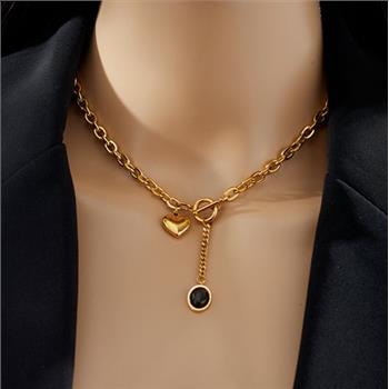 18k Gold Overlay Black Onyx Fancy Design Necklace