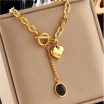 18k Gold Overlay Black Onyx Fancy Design Necklace