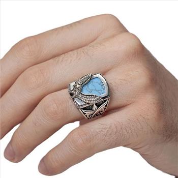 18k Gold Overlay EAGLE Turquoise Unisex Ring  Size 10