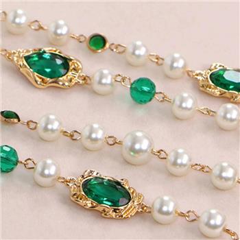 18k Gold Overlay Emerald & White Pearl 28