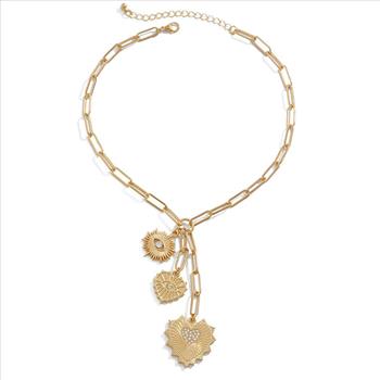 18K Gold Overlay Evil Eye & Heart Design Necklace