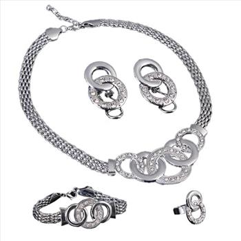 18k Gold Overlay Necklace, Bracelet, Earrings & Ring Set